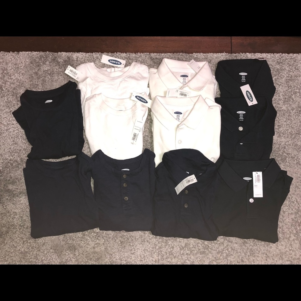 BN Old Navy boys uniform lot 11 pcs size XS 5 white & navy blue shirts/polos